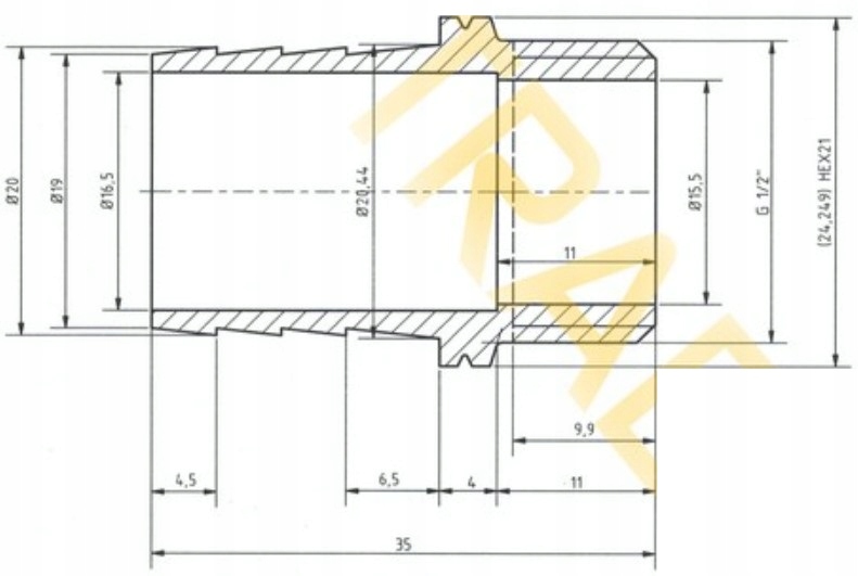 ZŁĄCZKA MOSIĘŻNA STANDARD NA WĄŻ 1/2' GZ X 20 MM Typ kształtka