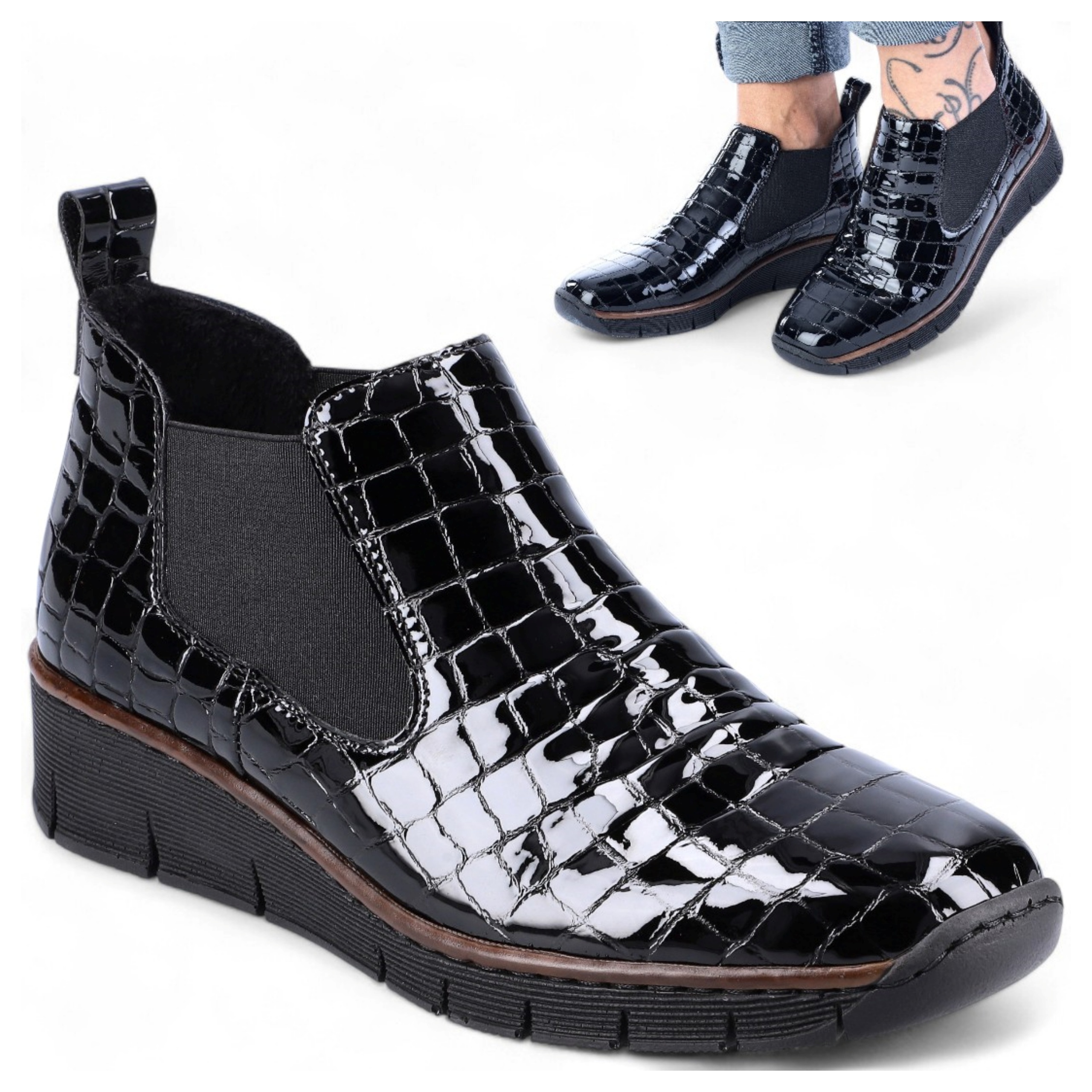 Dámské Kotníkové Boty Kožené 40 Rieker Pohodlné nazouvací boty Platforma Černá