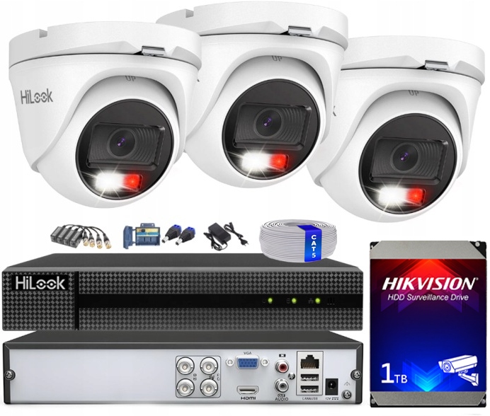 Sada monitorovania 5MPx HiLook Externá 3x TVICAM-T5M-20DL na krútenú dvojlinku
