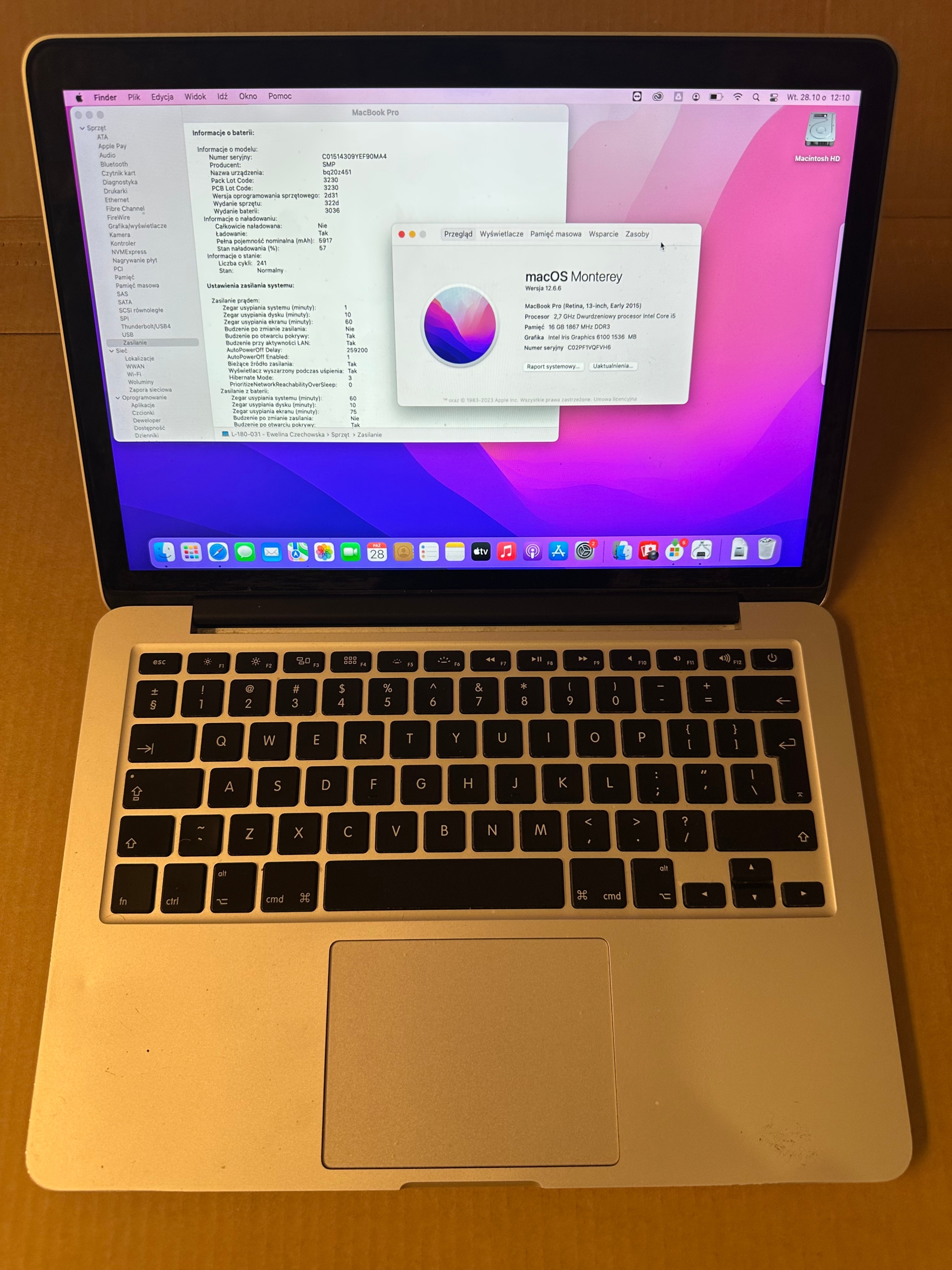 モ*ョ様 MacBook Pro Retina, 13-inch, Early MacBook Pro (Retina, 13-calowy, początek 2015 r.) - Dane