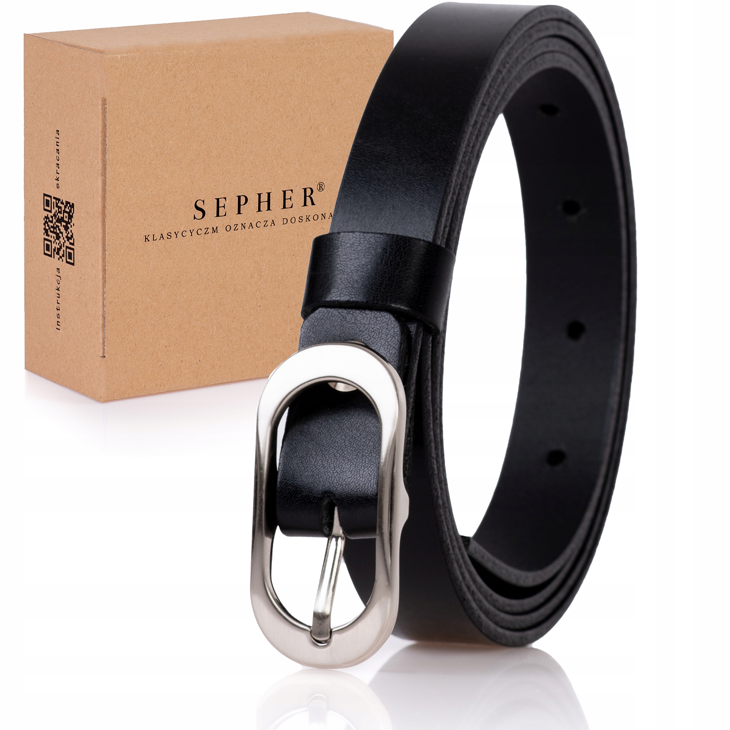 

Pasek skórzany Czarny do sukienki spodni cienki