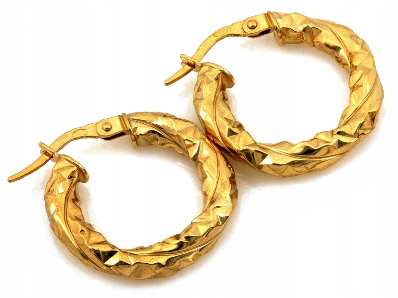 Zlaté Náušnice 585 14kt klasické diamantové Kola 21mm 2.55g na kreolu