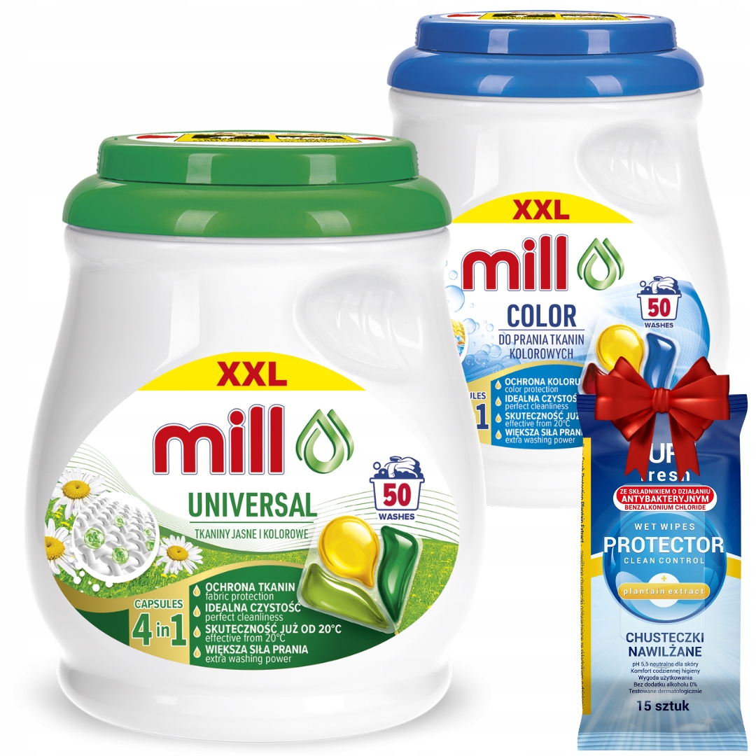 Mill Pro Kapsułki do Prania Białych i Kolorowych Ubrań 100 szt.