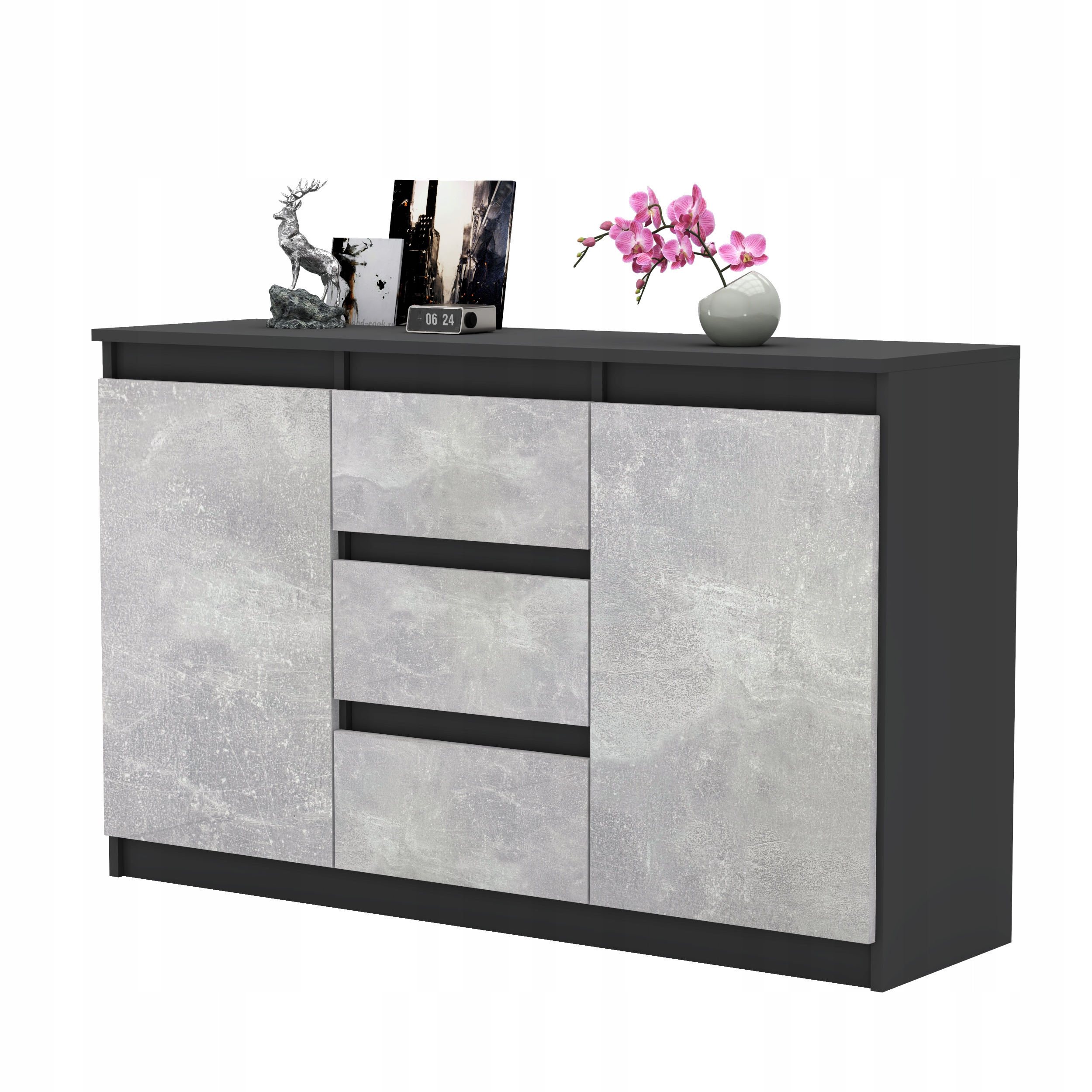 Komoda AGA 120CM ANTRACYT Nowoczesna Pojemna Szafka 3 Szuflady MIX KOLORÓW Kolekcja Komoda bezuchwytowa