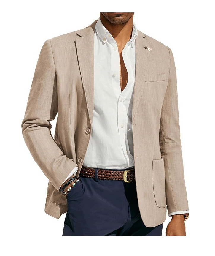 Sako z lnu pánské L béžové casual regular fit len lehké
