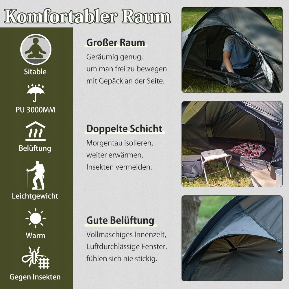 TOMOUNT Namiot Bivy Ultralekki 1 Osobowy Wodoodporny Campingowy — miniatura 3