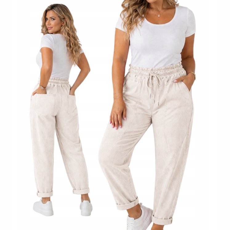 Džínové kalhoty Plus Size krémové elastické viskóza lycra 54 56 7XL 8XL