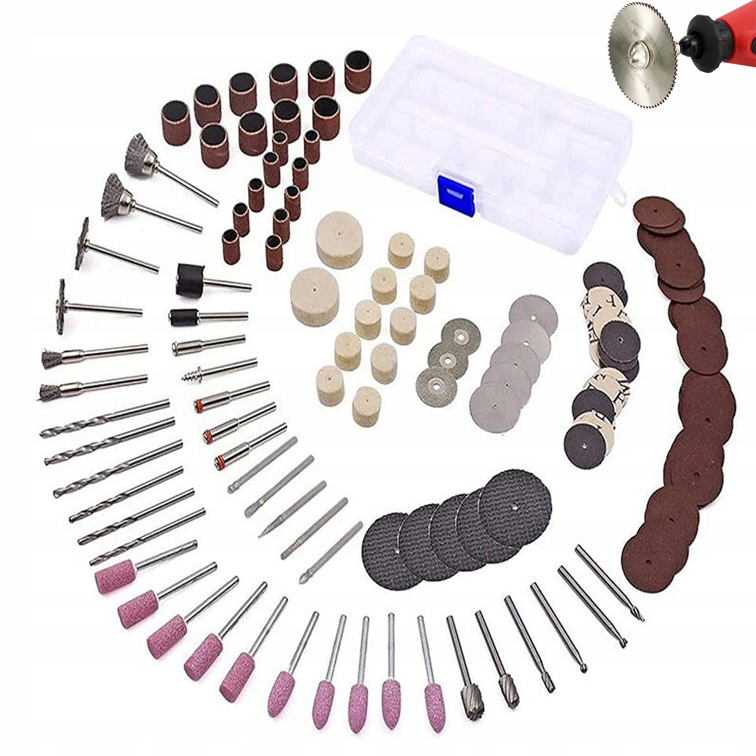 ZESTAW AKCESORIA DO MINI SZLIFIERKI KOŃCÓWKI FREZY PAPIER ŚCIERNY 141szt