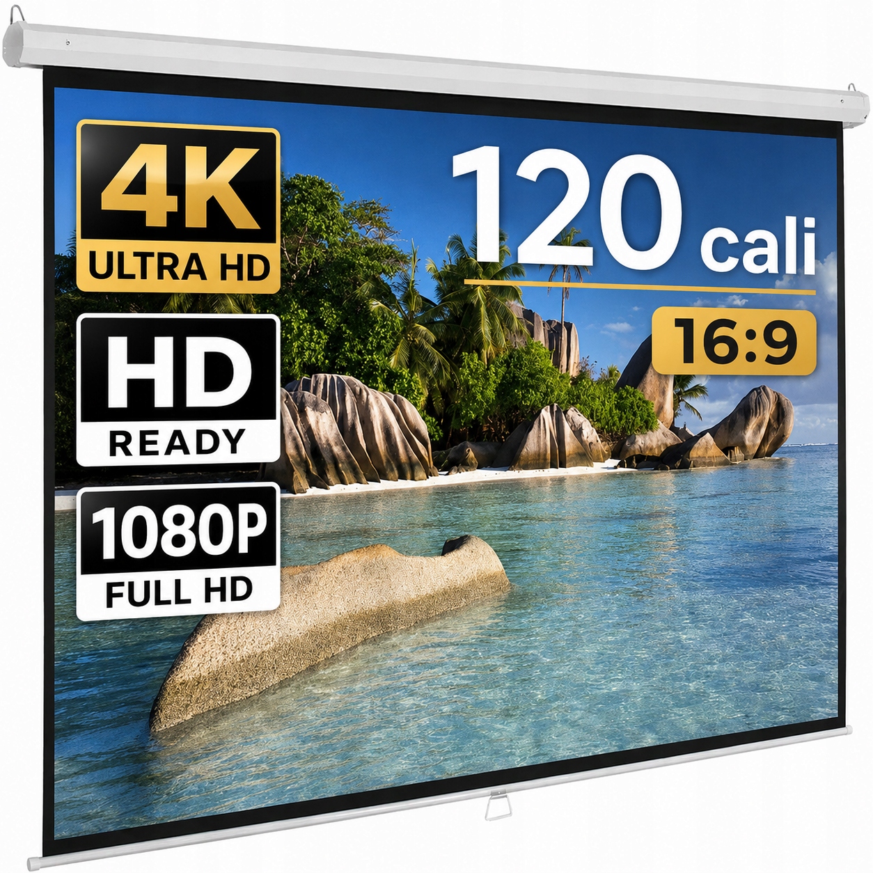 Ekran Projekcyjny Ręczny 120 Cali 16:9 4K Hd Kino Domowe Ścienny Sufitowy