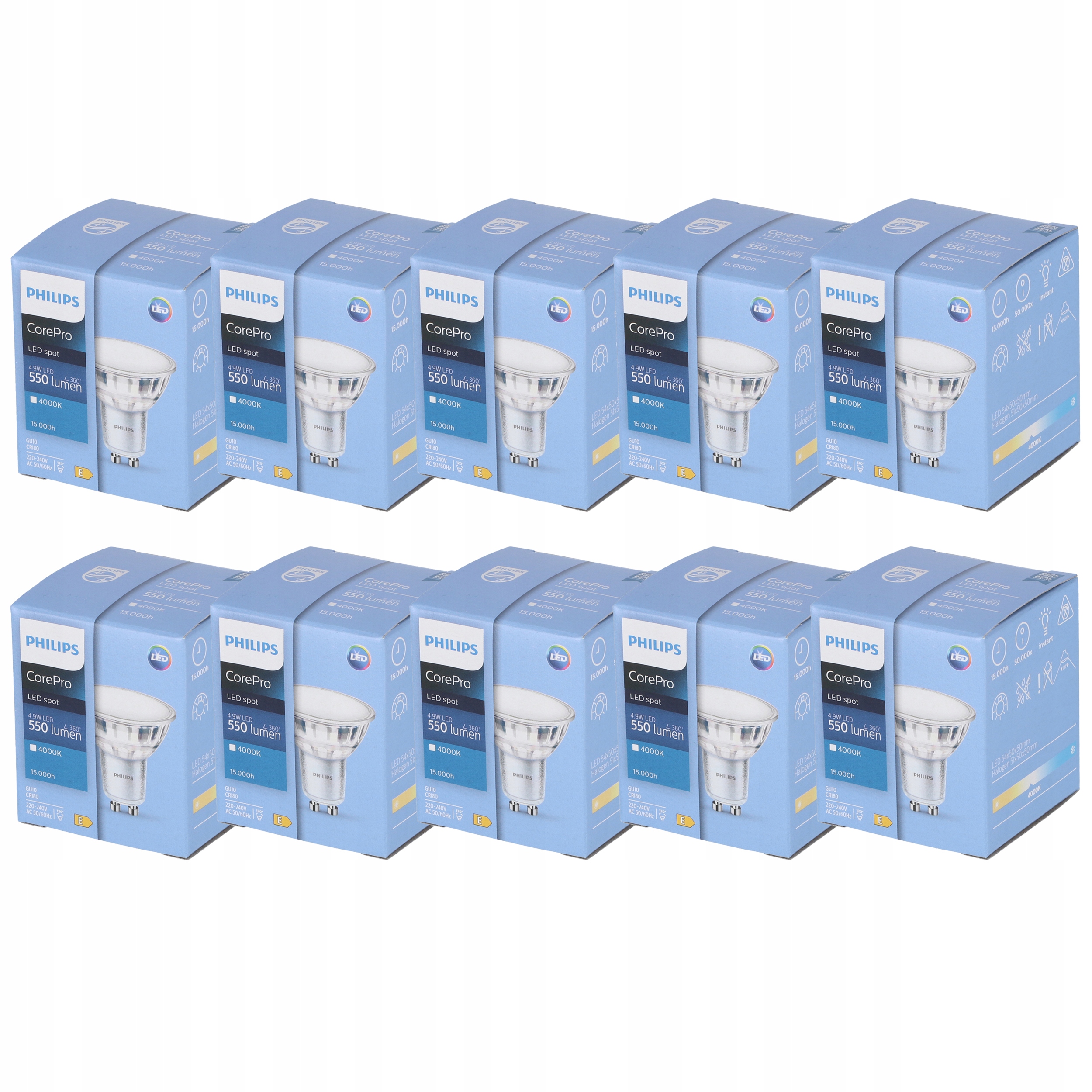

10x Żarówka Led GU10 4,9W 4000K 120° 550lm Philips