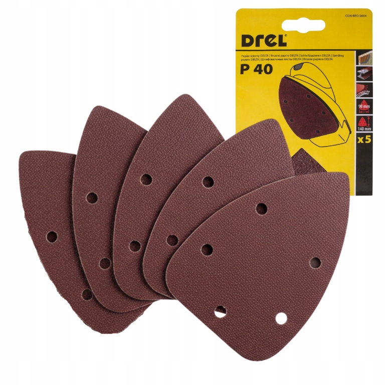 Papier Ścierny do Szlifierki na Rzep P 40 98x140 mm Delta do Drewna 5 szt