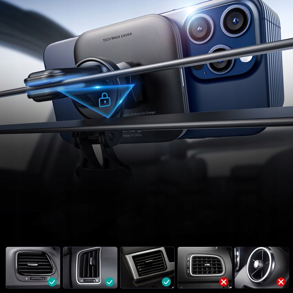 ESR HALOLOCK MAGNETIC MAGSAFE VENT CAR MOUNT WIRELESS CHARGER QI2 15W BLACK Certyfikat CE