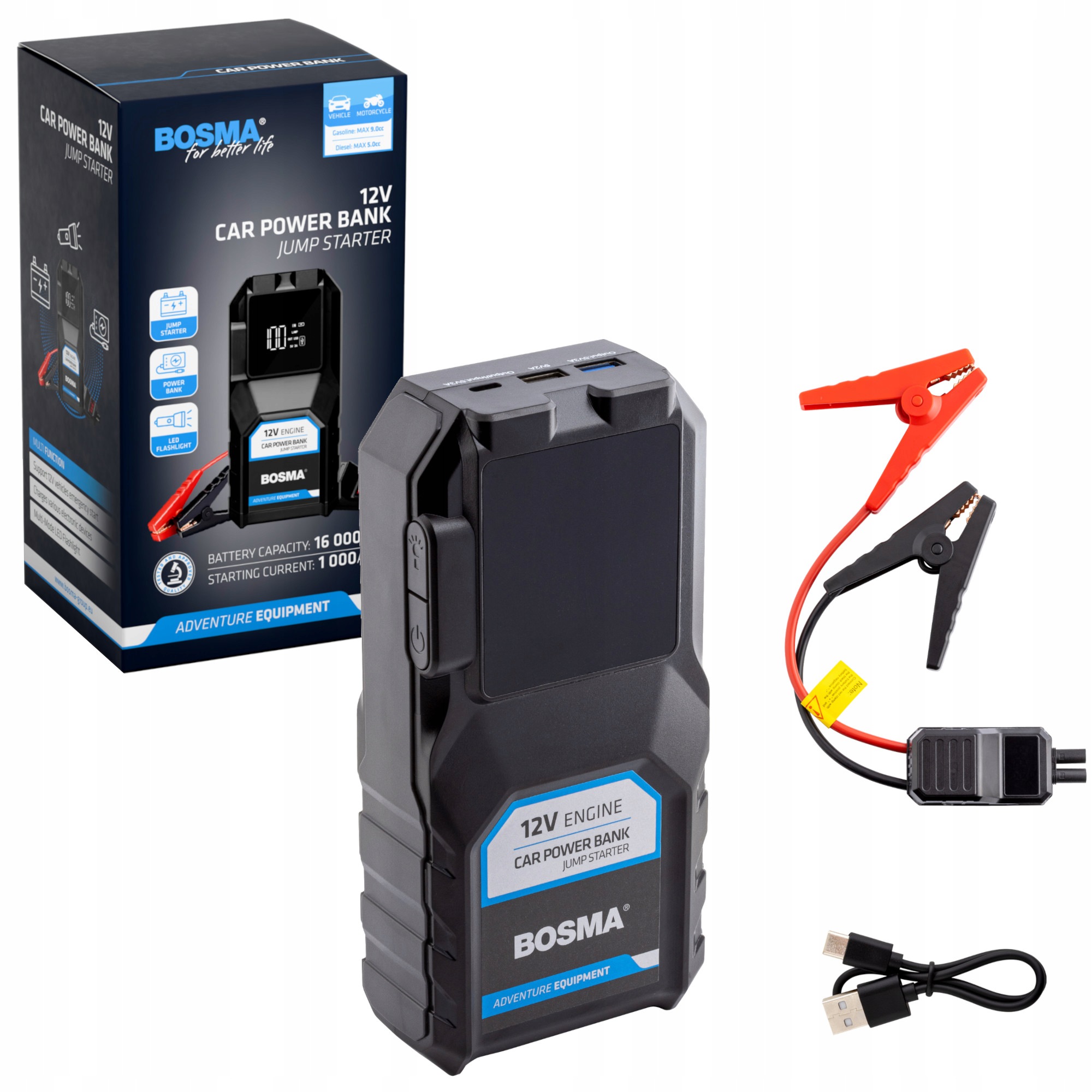 Bosma 8128 Powerbank 16000mAh Z Funkcją Rozruchu 1000A Booster