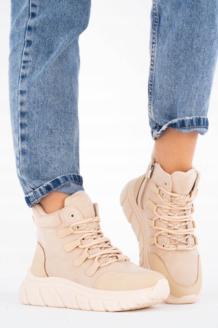 Beżowe Śniegowce Botki damskie ocieplane Dover 38