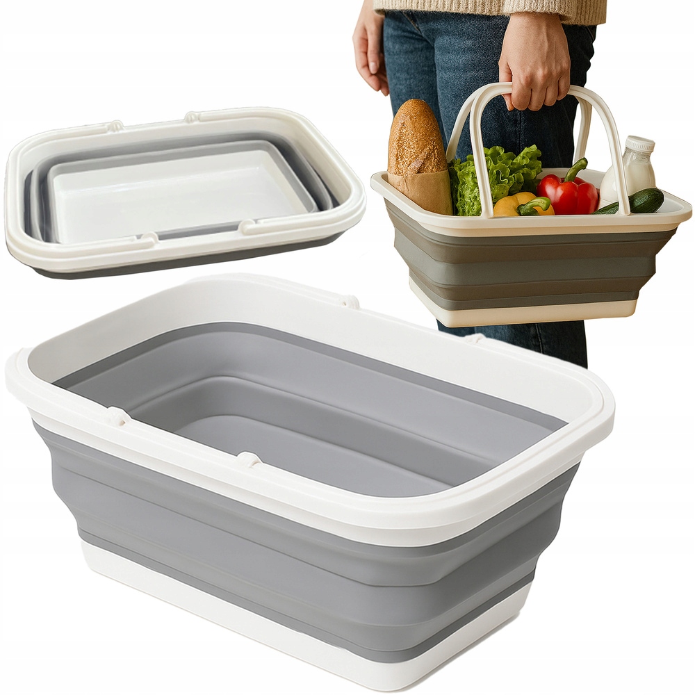 Levně Košík silikonový skládací s úchyty na prádlo 11L, kemp, nákupy