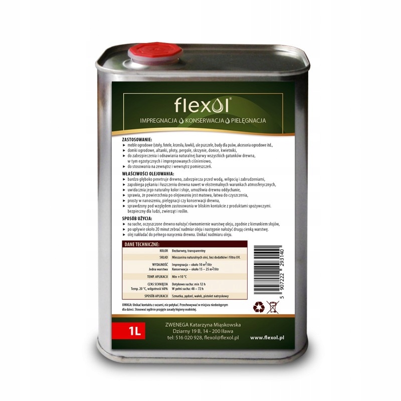 OLEJ LNIANY DO MEBLI OGRODOWYCH 1 L Marka Flexol