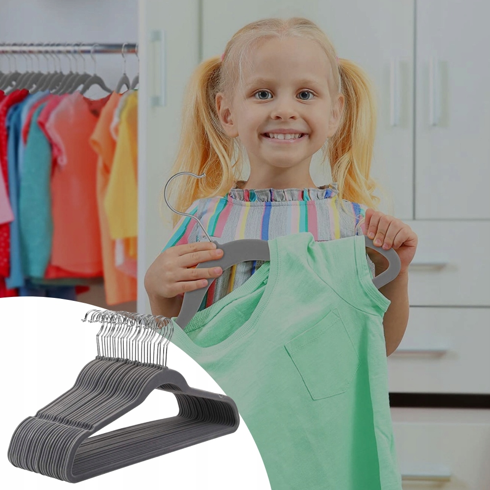 20x WIESZAKI NA UBRANIA WIESZAKI UBRANIOWE NA CIUCHY WELUROWE KOMPLET SZAFY Kolor haczyków chromowany