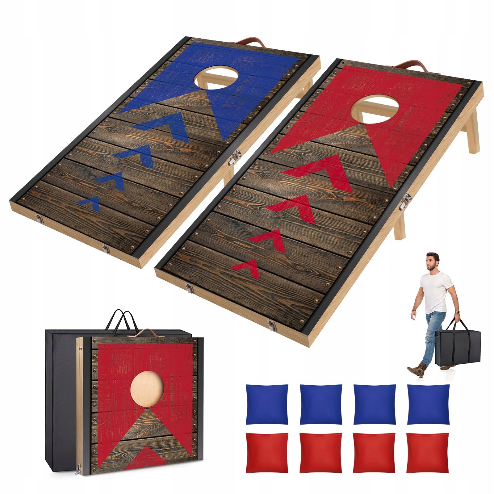 Gra Cornhole Nzqxjxz 90x60 cm składana 2 plansze 8 woreczków torba