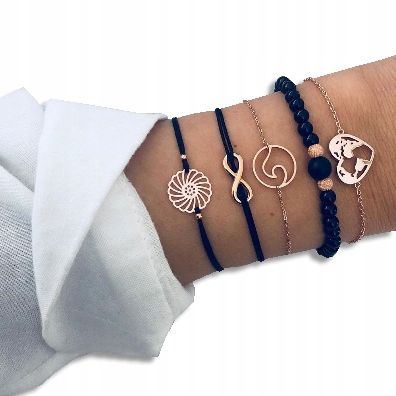 

Zestaw Bransoletka 5w1 złota sznurek łańcuszek