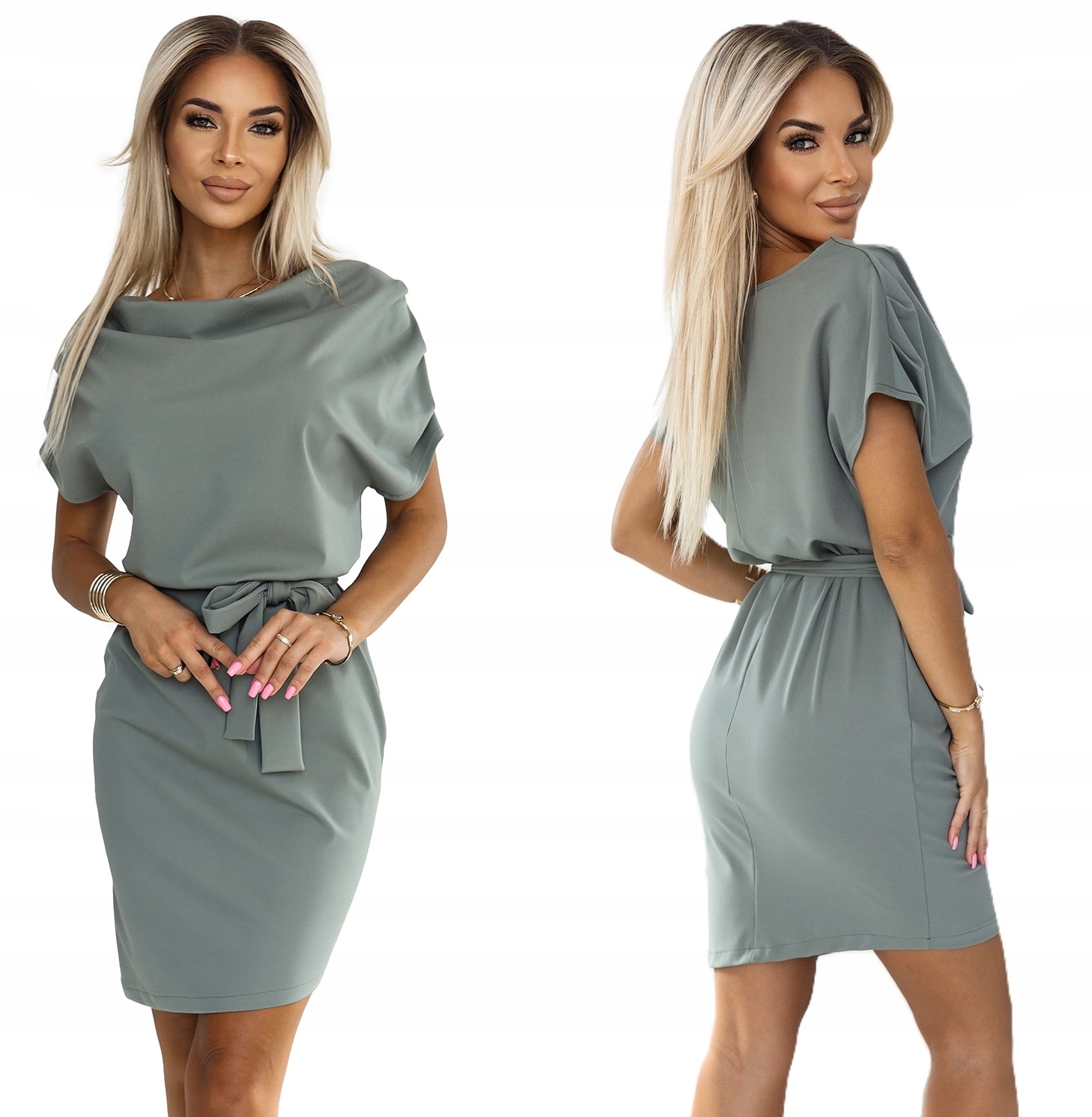 Elegantní Asymetrická Sukně Se Zavazováním V Pase, Široký Výstřih, Olivová, Velikost XL