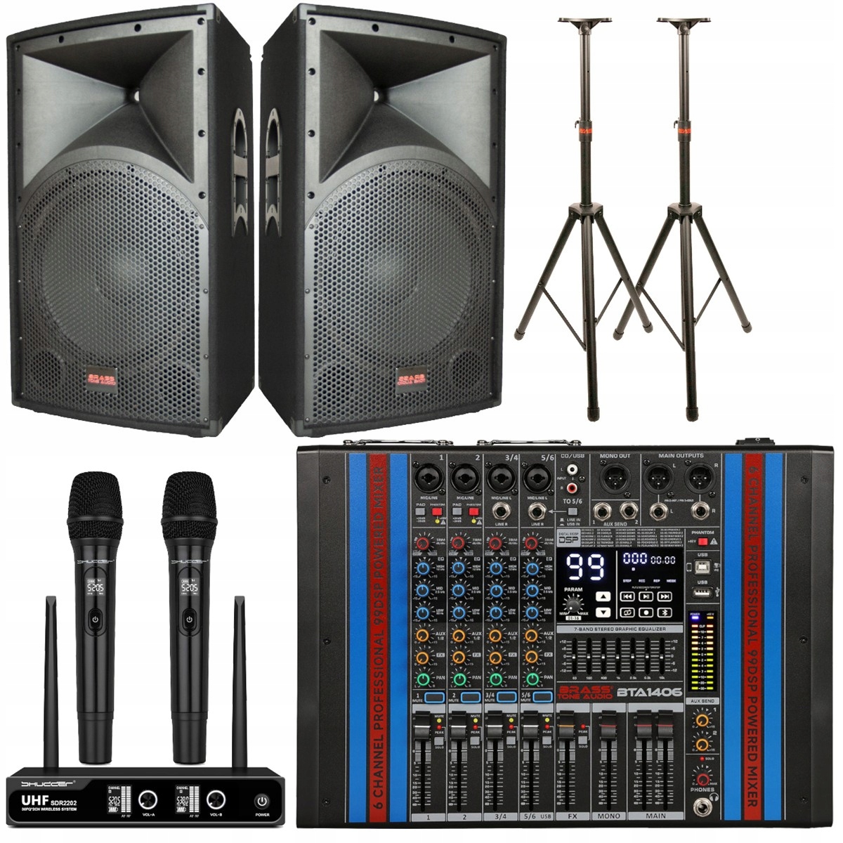 Sada pro ozvučení BTA13C Mikrofony Sloupky Mixér Full Komplet