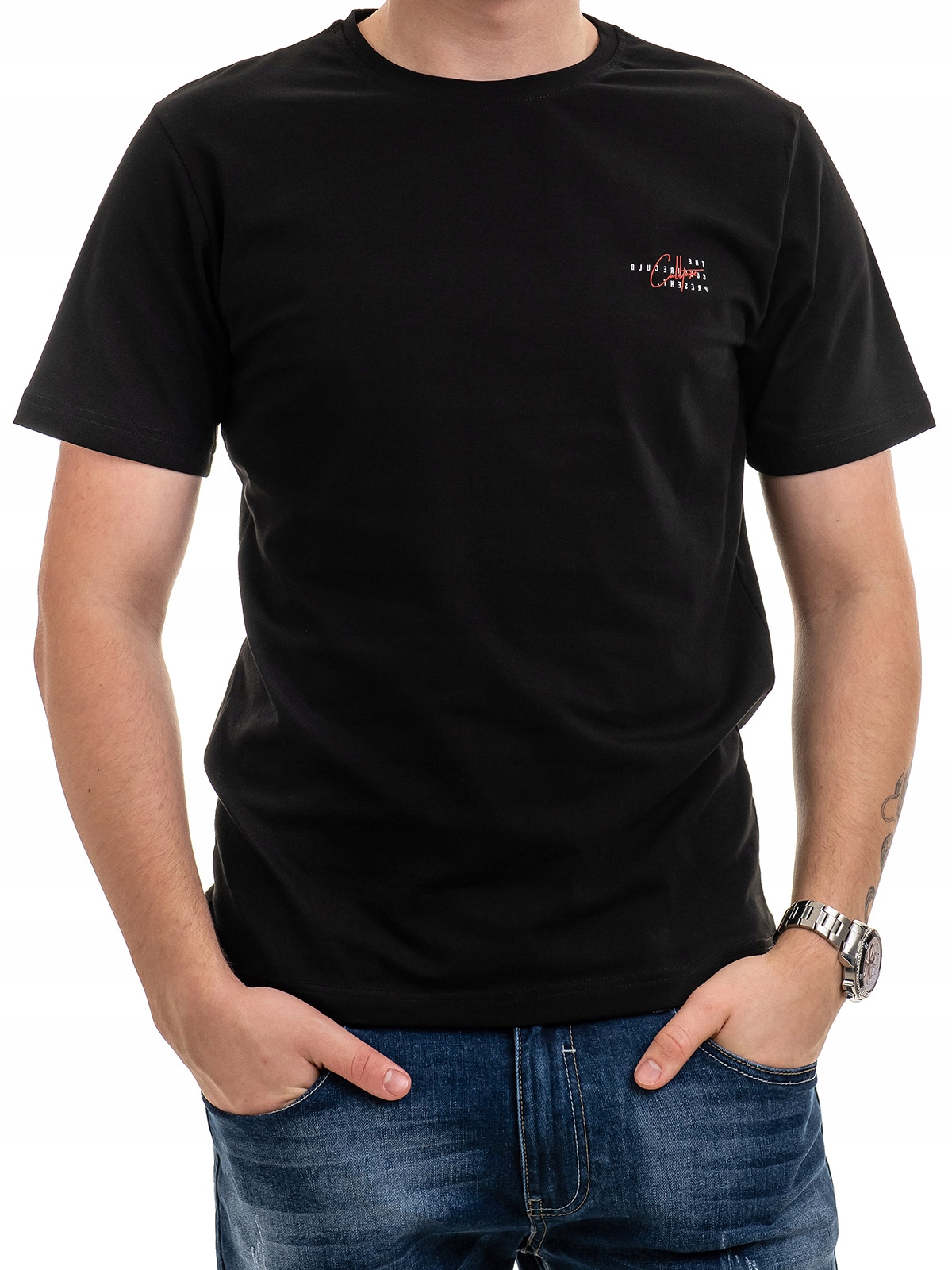 

T-shirt męski okrągły dekolt bawełniany czarny M
