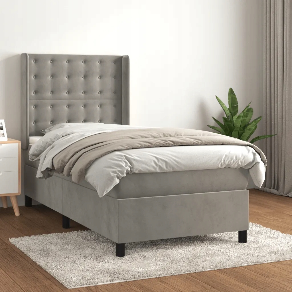 Box spring postel s matrací světle šedá 80 x 200 cm samet Šedá 3132885