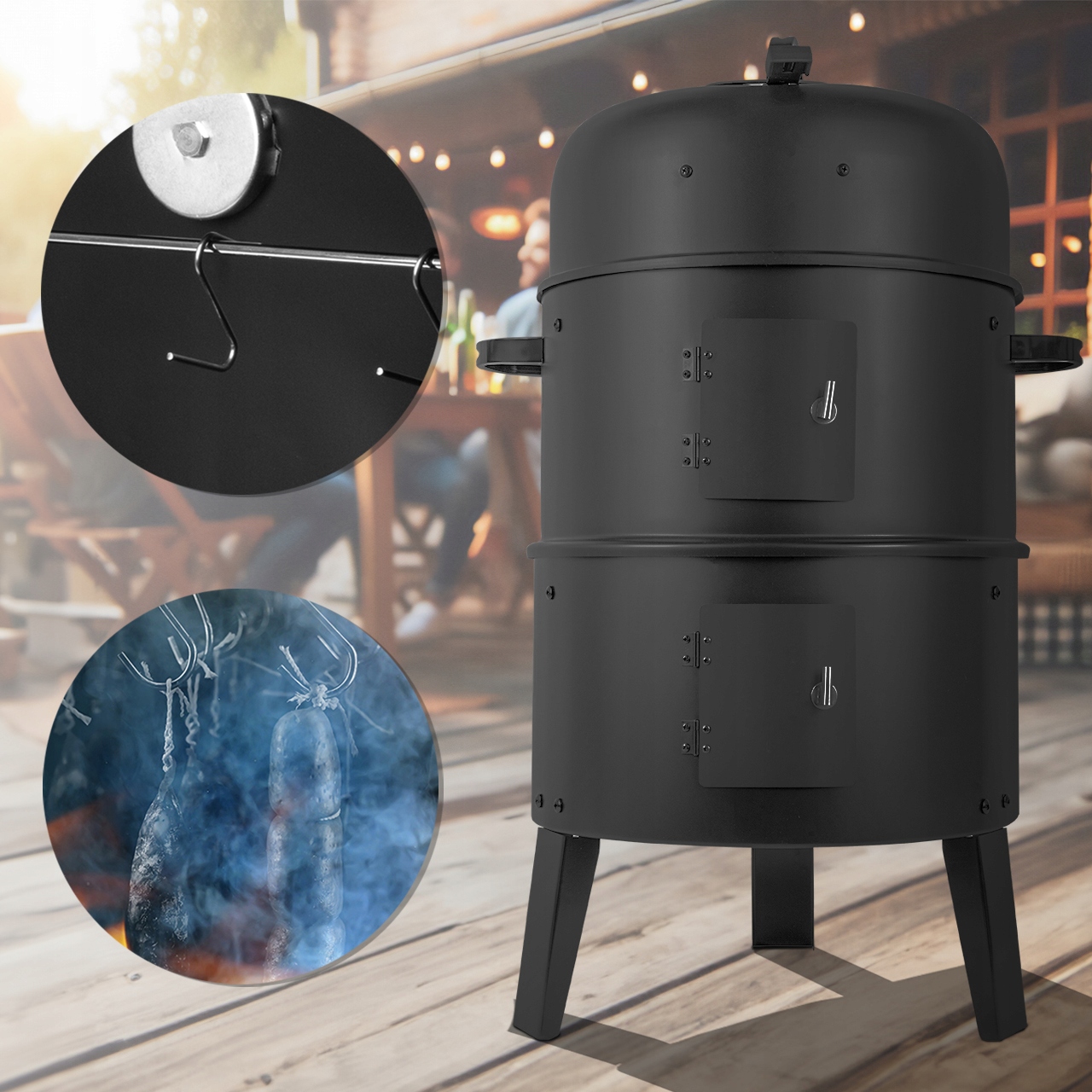 GRILL WĘDZARNIA OGRODOWY WĘGLOWY PALENISKO 3W1 TERMOMETR 3 RUSZTY Długość rusztu 37.5 cm