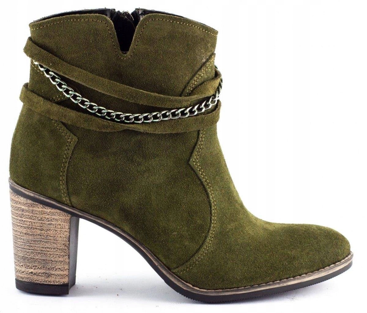Dámské kotníkové boty na podpatku zelené olivové Megi na zip 37
