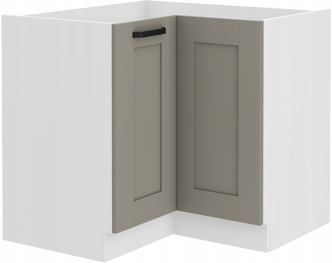 Kuchyňská skříňka stojící spodní rohová 90x90 bílá/šedá. Frézovaná přední část