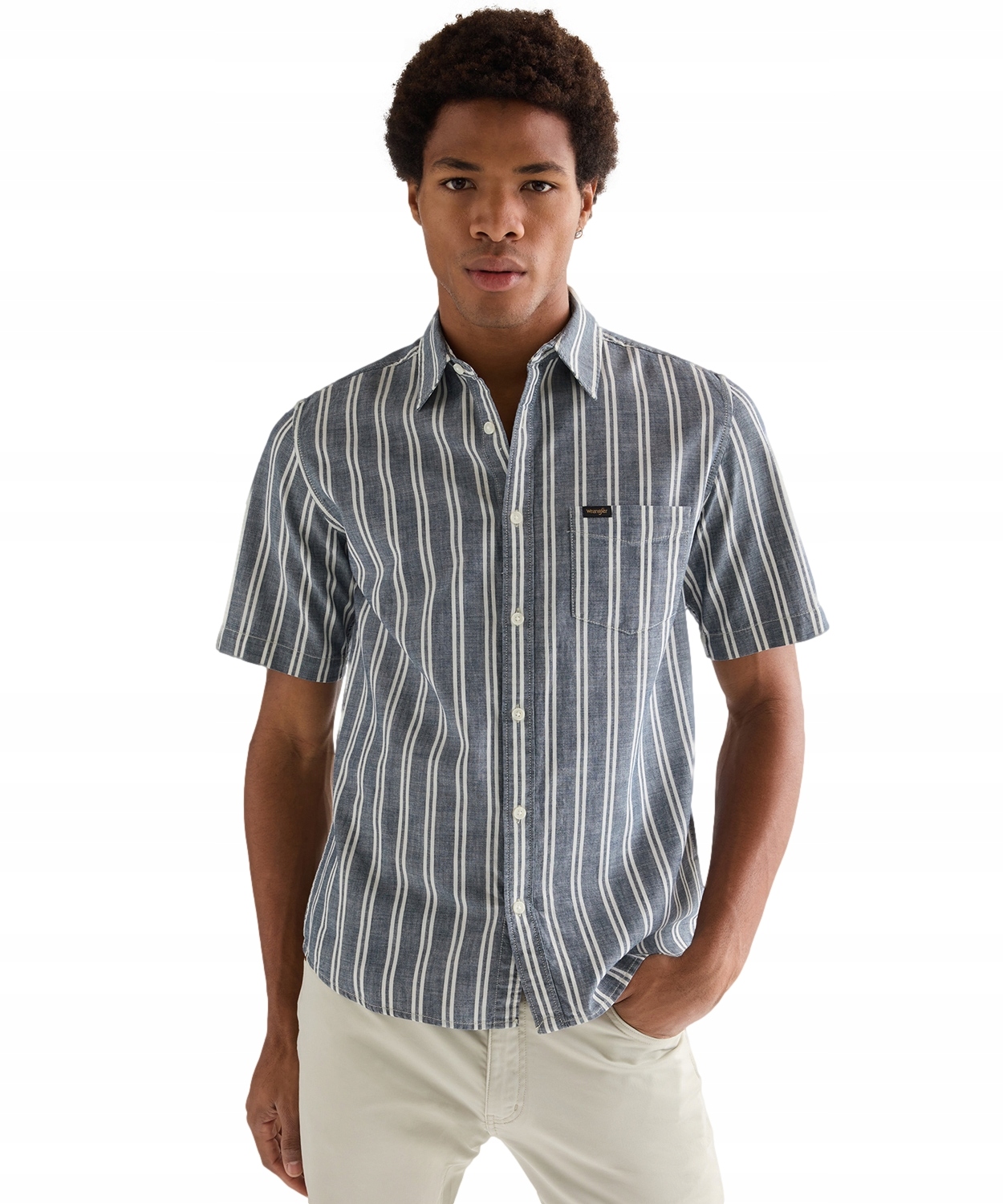 Košile Wrangler Ss Chambray Shirt 112378121 Dark Stripe XXL