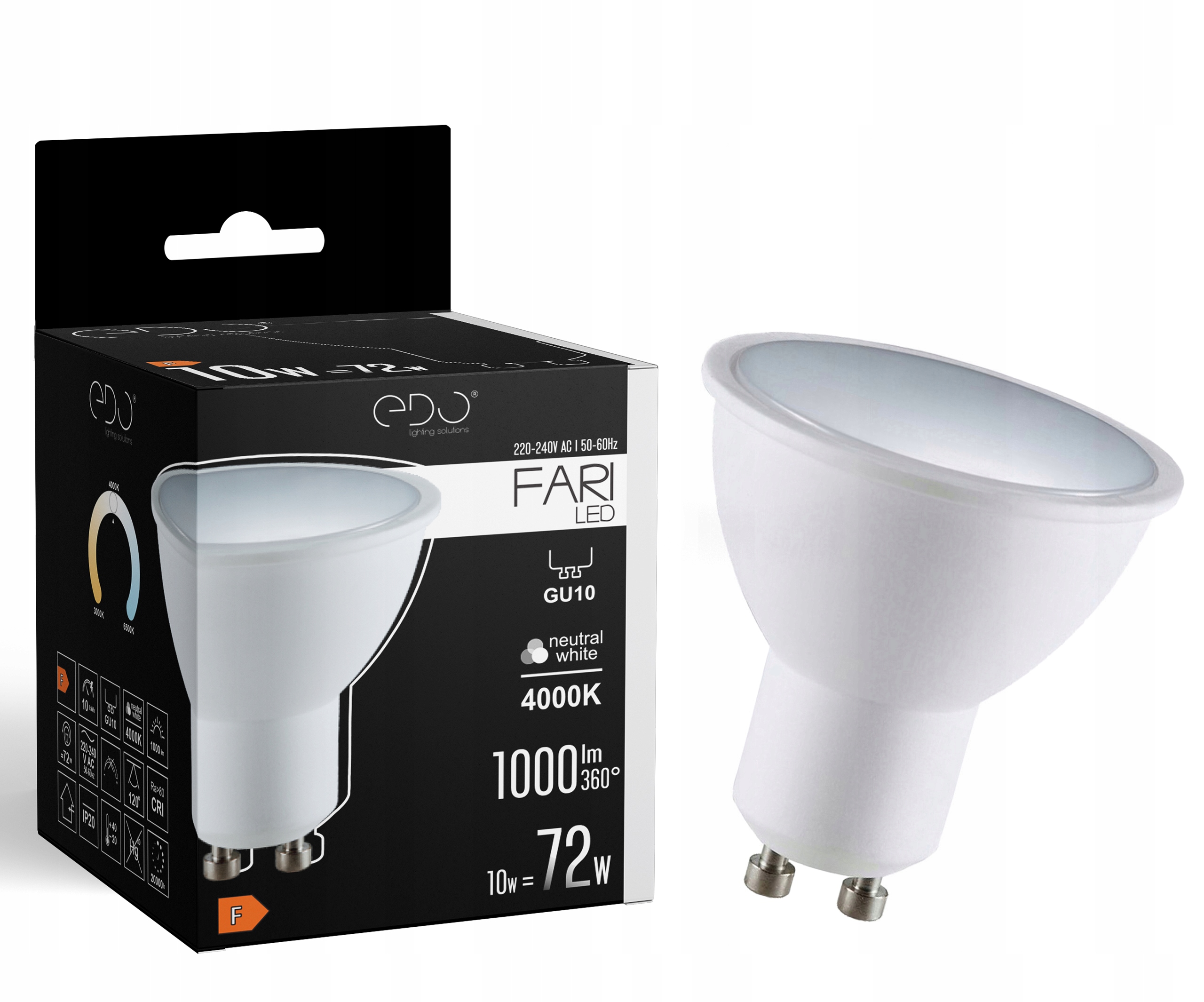 

Żarówka Led GU10 10W 4000K neutral 120' 1000lm Edo