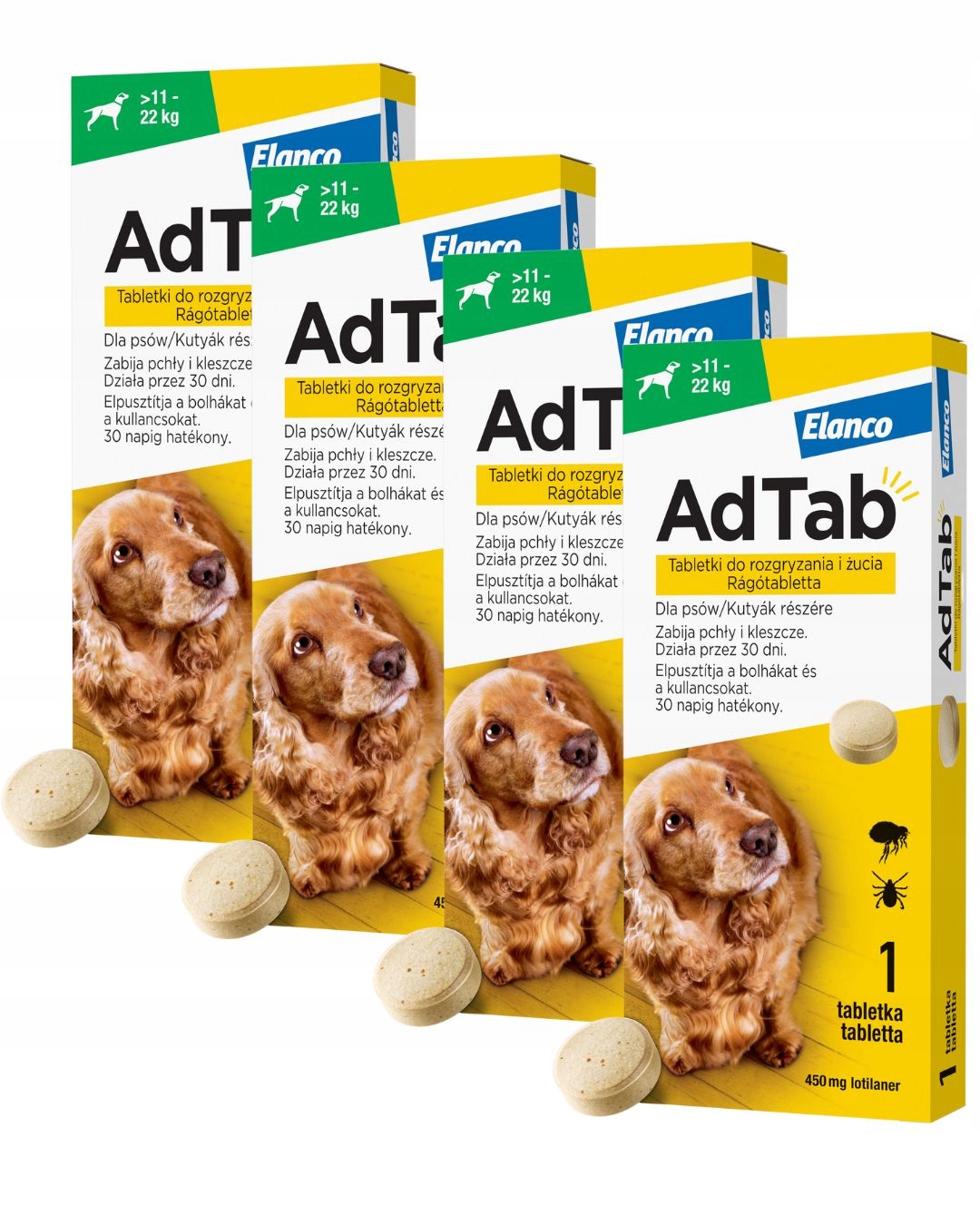 Adtab Dog tabletka na pchły i kleszcze dla psa 11-22 kg 450 mg 4x1 tabletka
