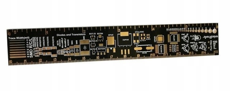 LINIJKA PCB DRUKOWANA DWUSTRONNA WZORNIK ELEMENTÓW SMD 15CM