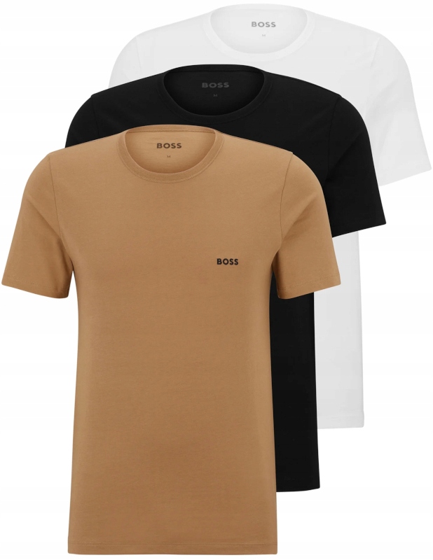 Koszulki męskie T-shirt Hugo Boss 3pak komplet premium czarna camel biała M