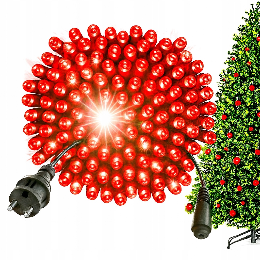 Vánoční osvětlení na stromeček 80 m, 1000 Led diod, červená barva bílý Flash (blikání), krytí IP44, zelený kabel