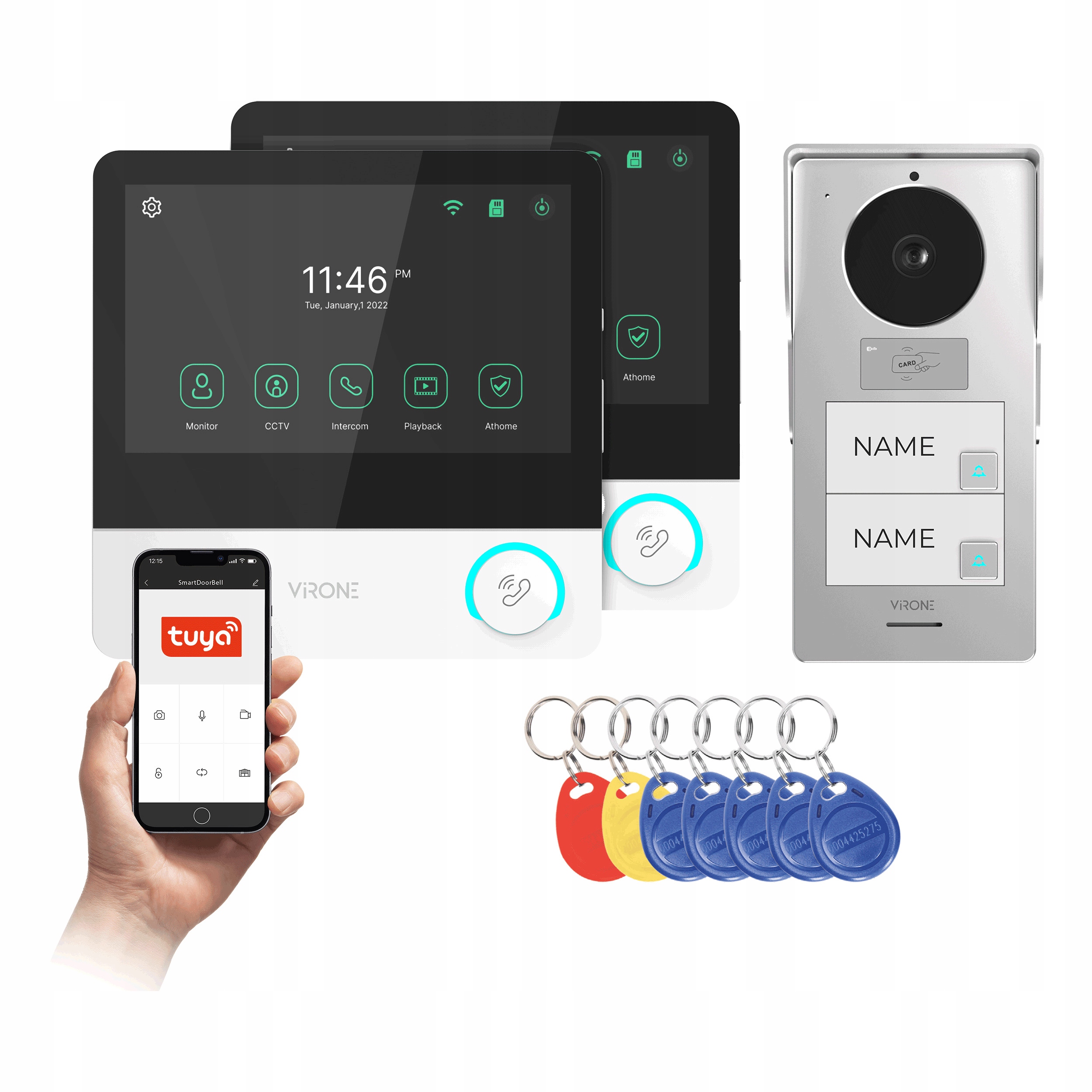 Dvojgeneračný videodomofonový set 4-žilový 7" Wi-Fi Full Hd Rfid