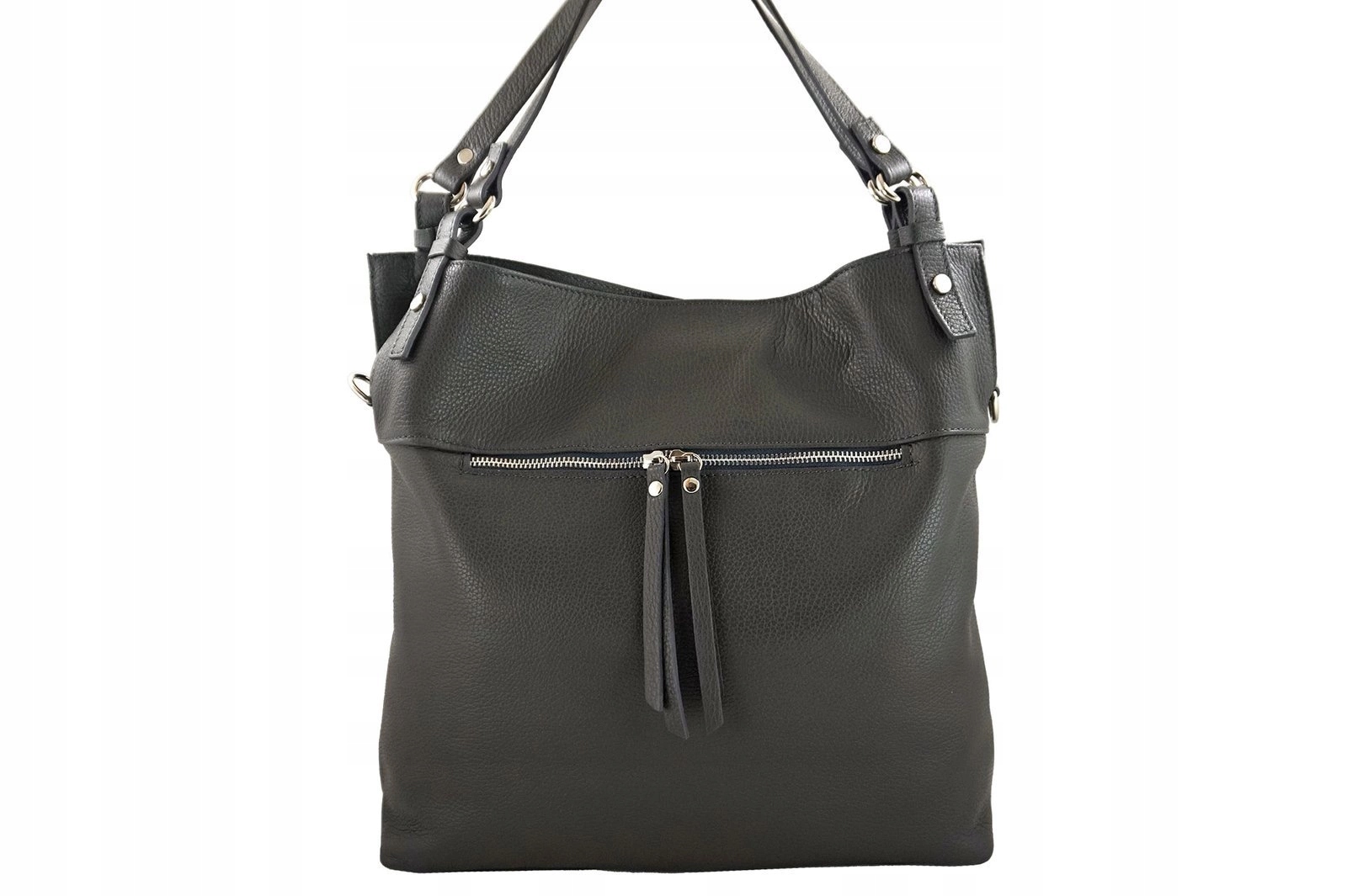 Velká kožená taška shopper bag A4 Šedá