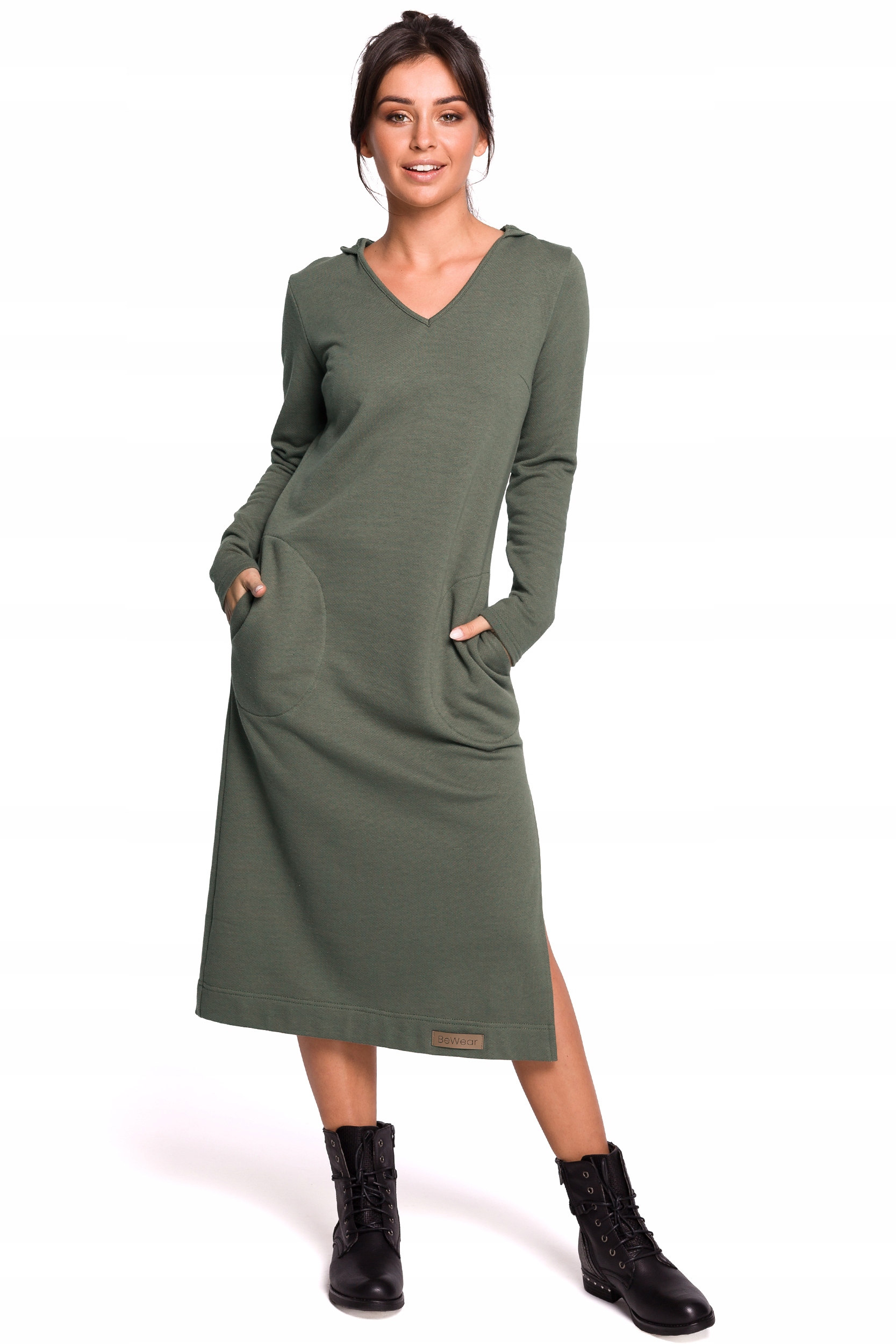 

B128 Sukienka maxi z kapturem - khaki 38 | M