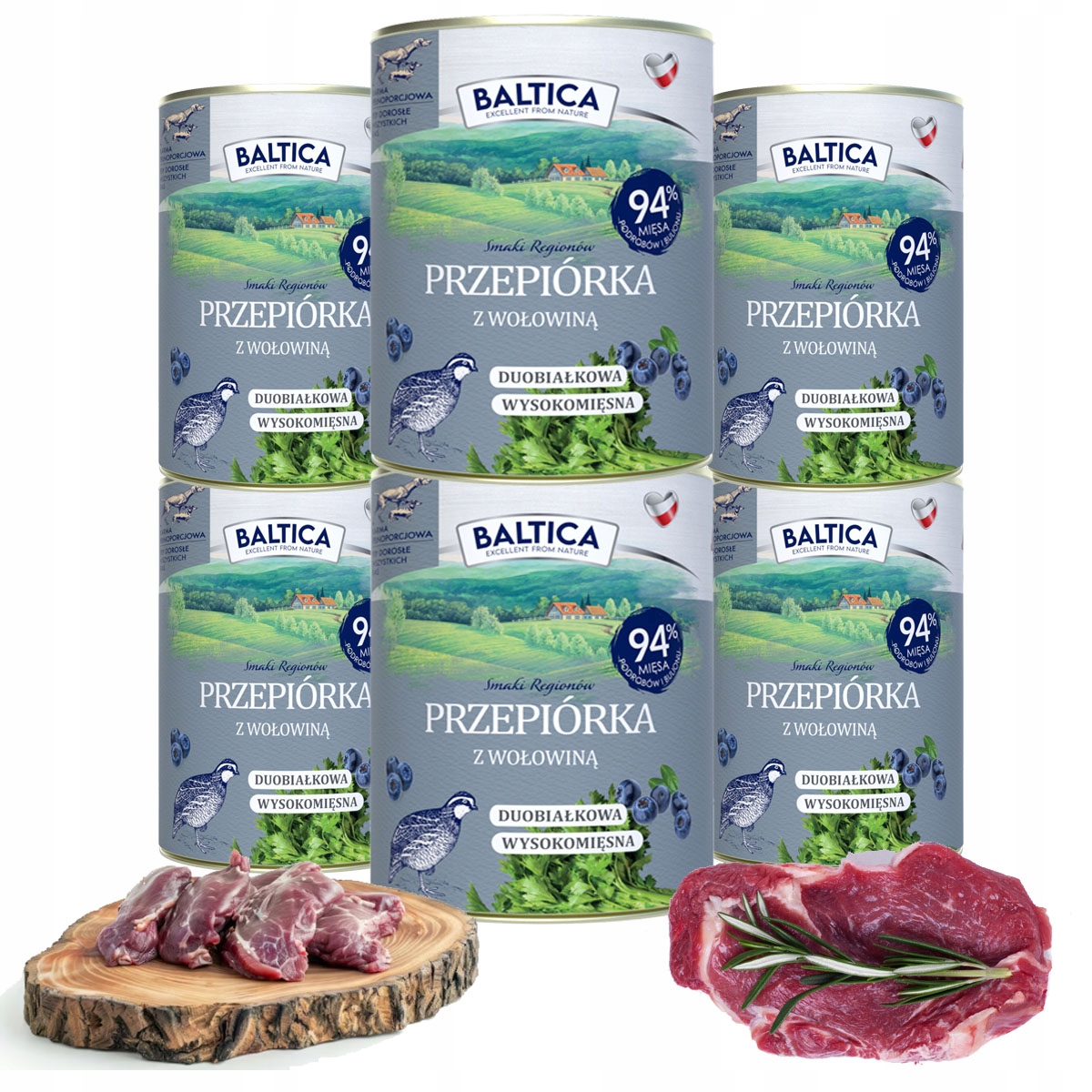 Levně Baltica Křepelka S Hovězím Masem 6x400g Přídavek Celeru Borůvek Vlhké Krmivo