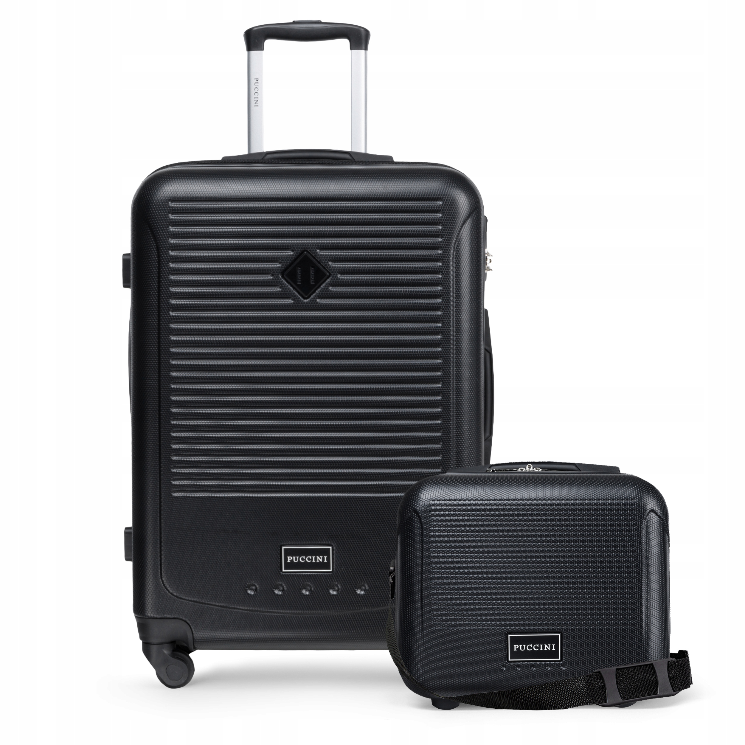 Puccini Zestaw Komplet Walizek Podróżnych 2w1 Średnia Kuferek Abs Czarne