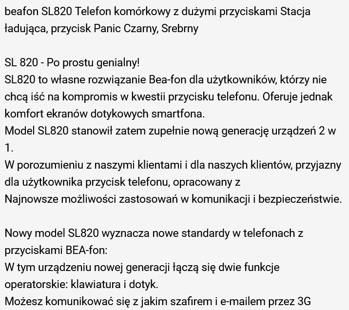 BEAFON SL820 TELEFON DLA OSÓB STARSZYCH NOWY Wbudowana pamięć 16 MB