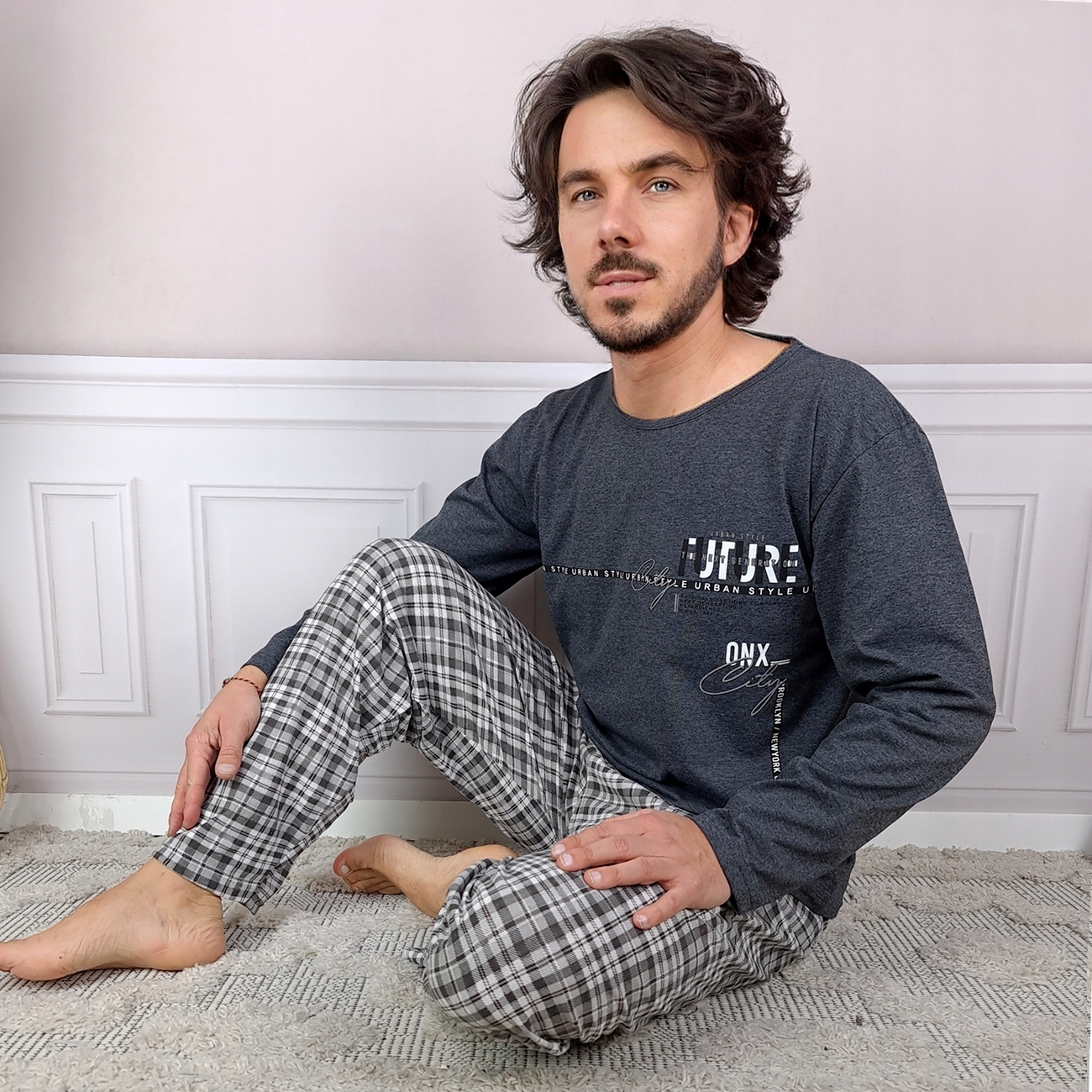 BAWEŁNIANA PIŻAMA męska Z RĘKAWKIEM T-SHIRT SPODENKI #2XL Rozmiar XXL