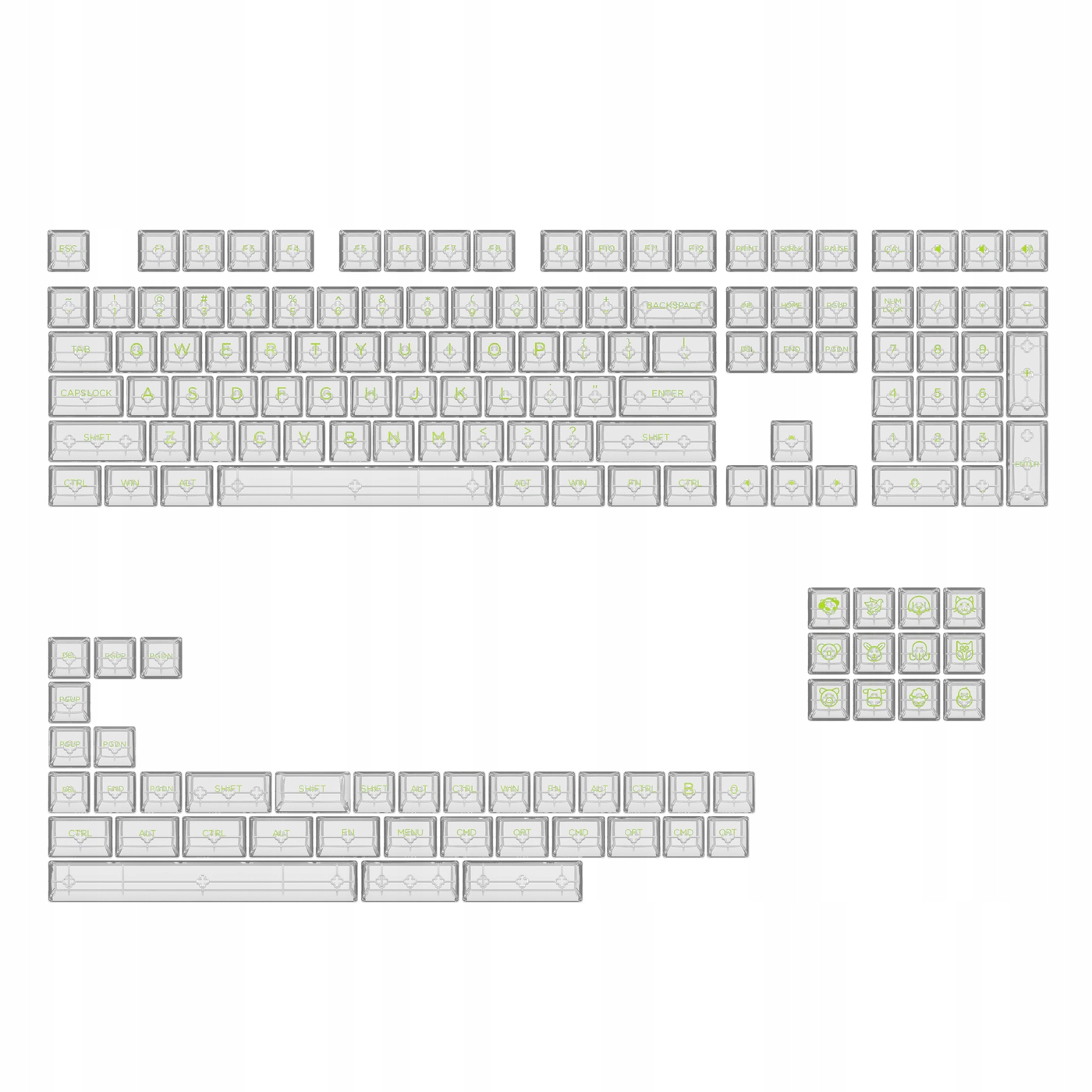 Akko Asa Clear Keycaps Pbt 155 klawiszy Pc Full Transparent Green Chracter