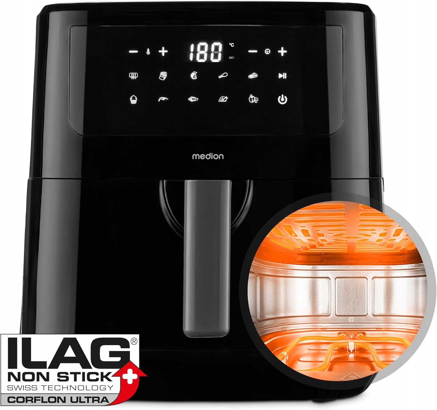 Frytkownica Air Fryer Medion 2150W 6,8L,9 Progr.100 Przepisów w aplikacji