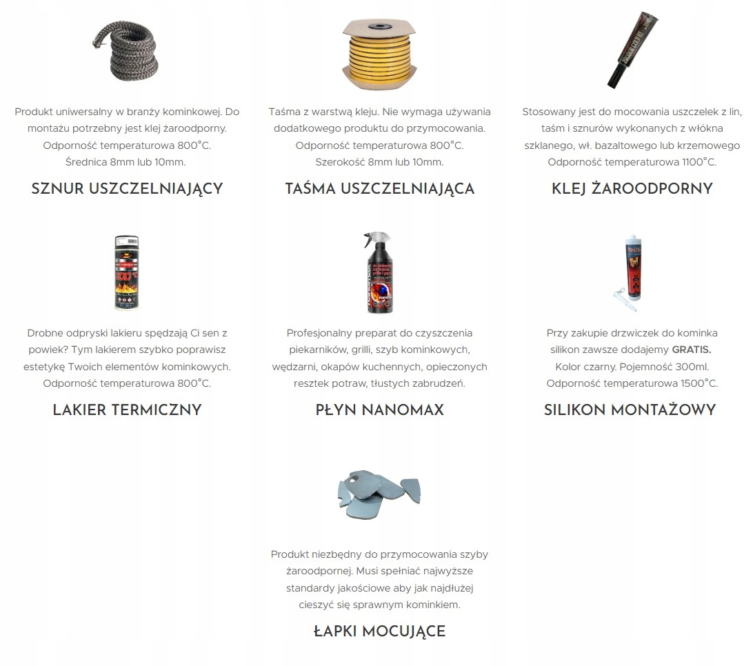 KLEJ ŻAROODRPONY DO SZYBY KOMINKA KOMINKOWY 1200°C Rodzaj drzwiczki kominkowe
