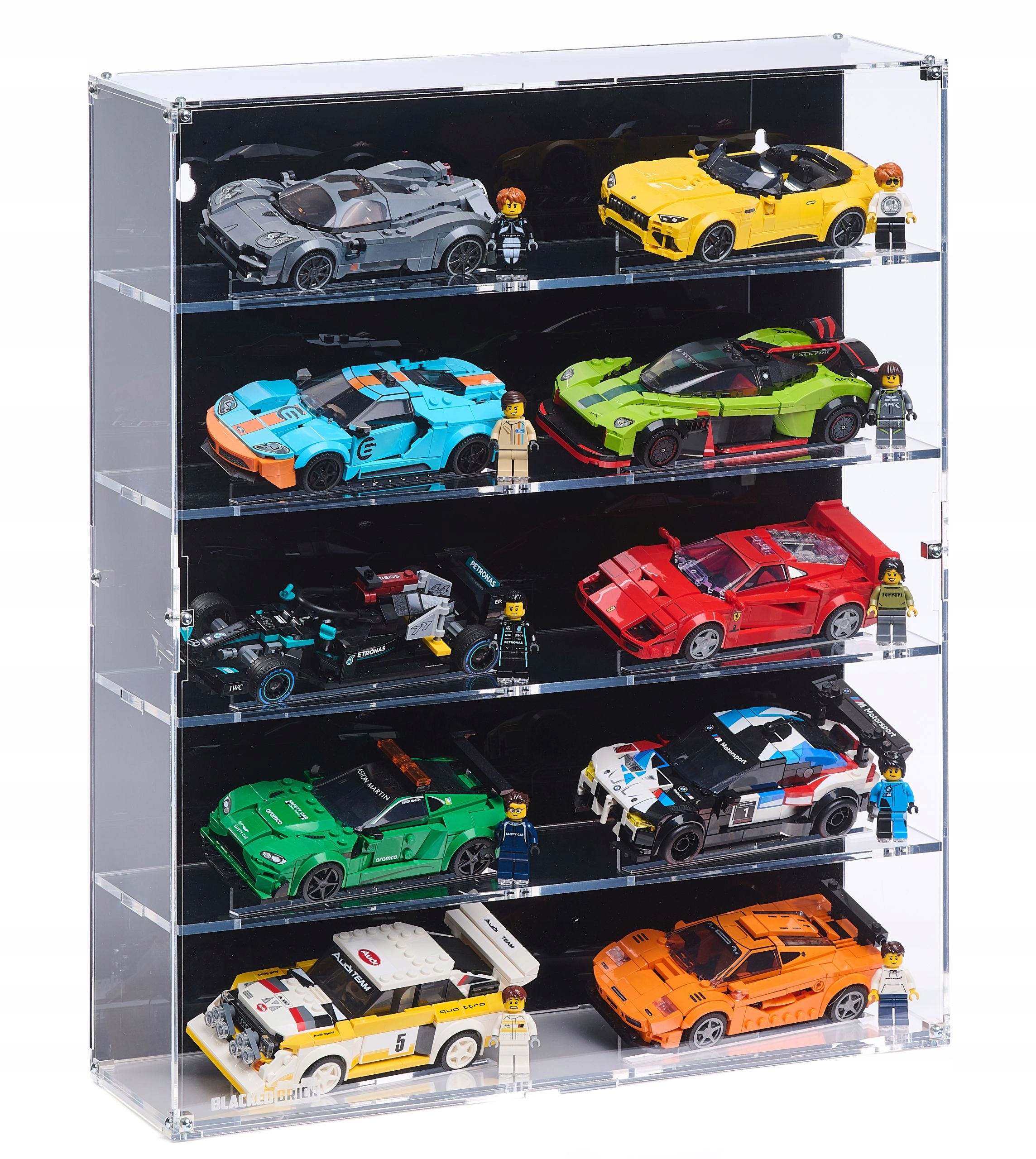 Závesná vitrína Blacked Brick pre 10 x Lego Speed Champions (5x2) napr. F1