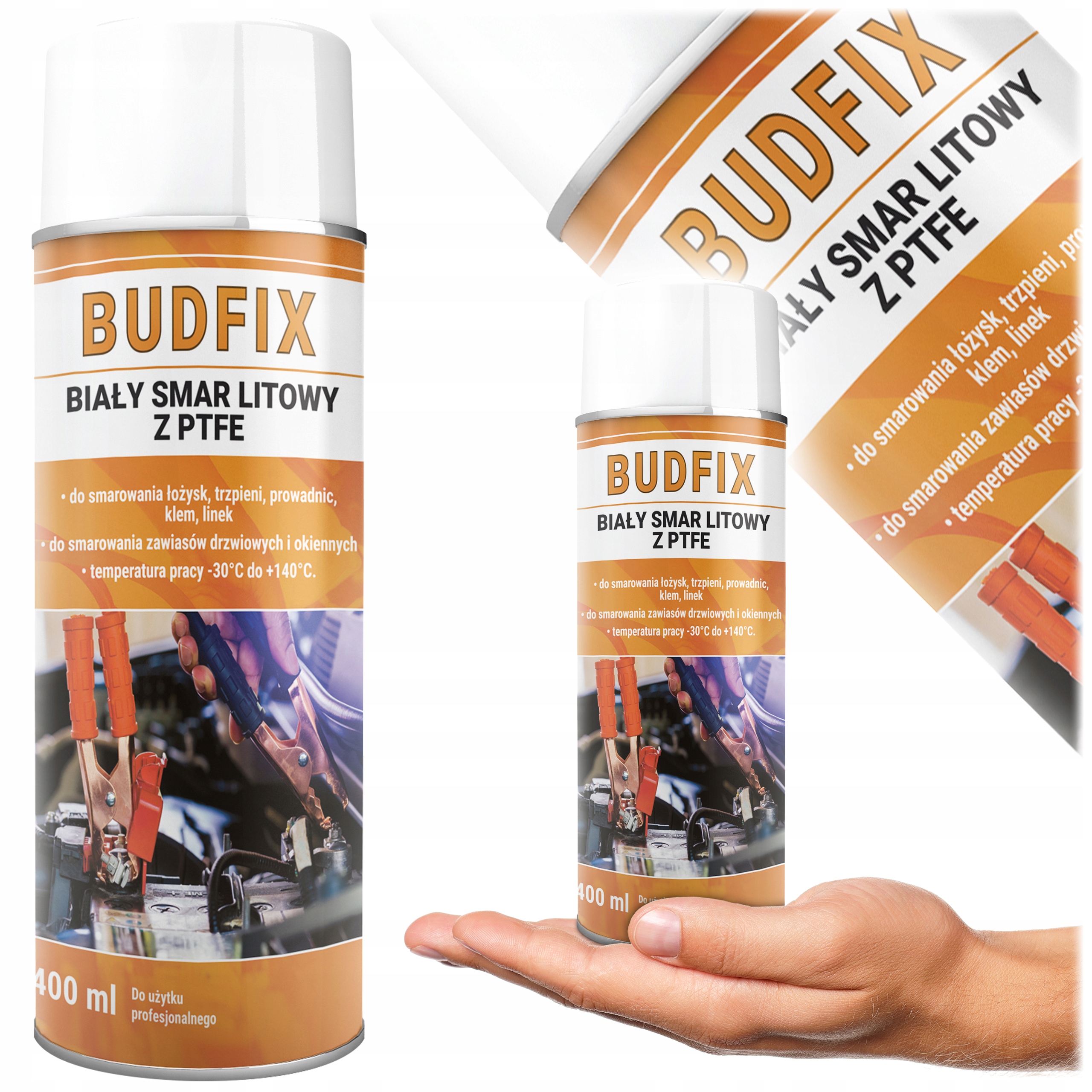 Smar Biały Litowy Teflon Ptfe Prowadnice Klemy Łożyska Bramy Spray 400ml