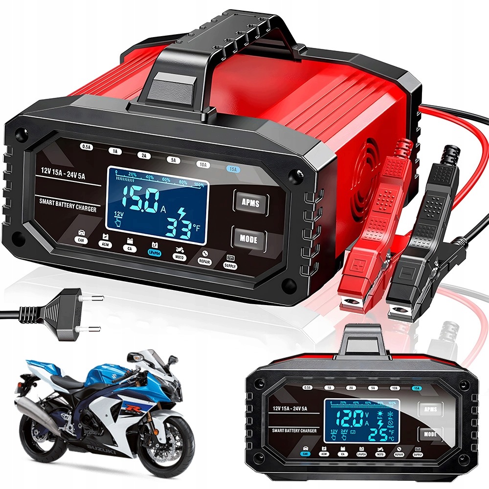 Univerzální Nabíječka 12V 24V 15A 5A LCD Agm Gel Efb Automobilová