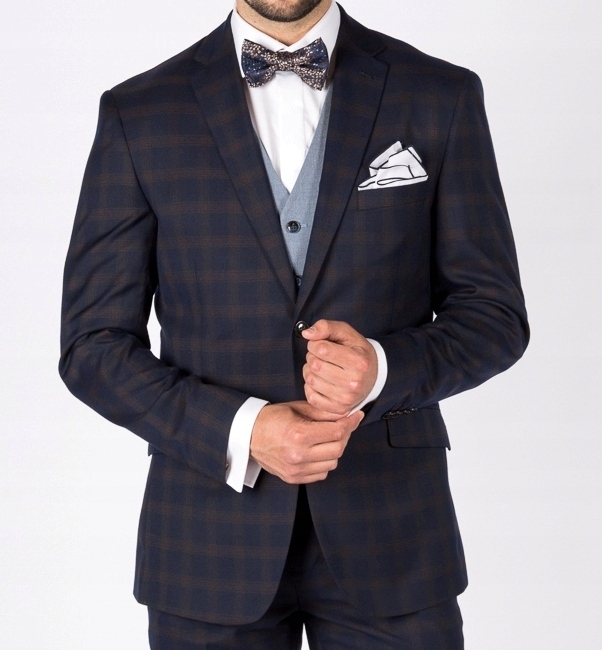 Sako k obleku tmavě modré s kostkovaným vzorem Slim 182/100